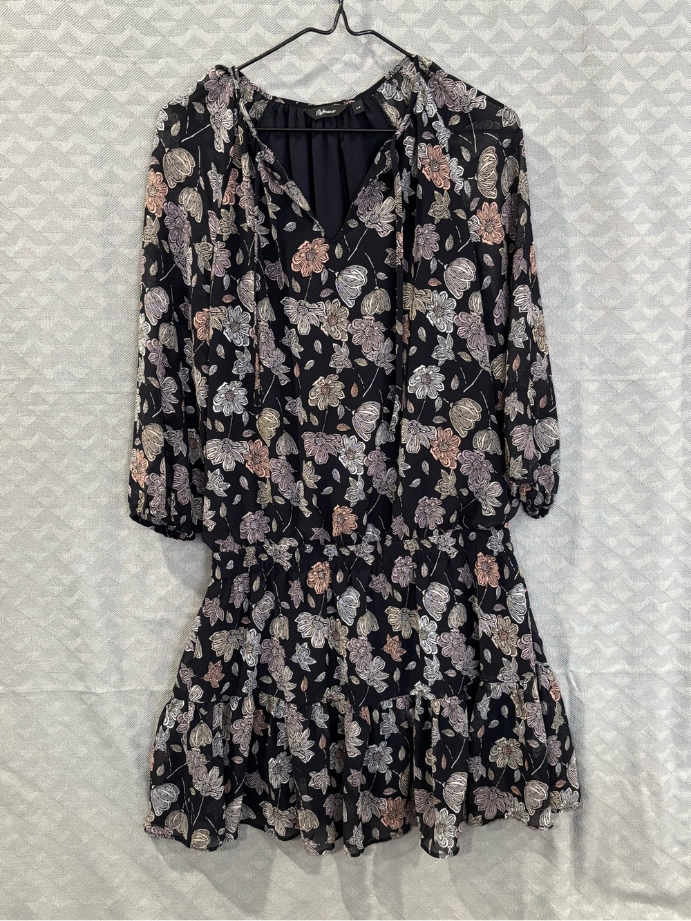 Reitmans Black Floral Long-Sleeve Tiered Dress with Pink and Cream Blooms